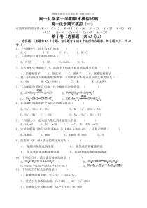 高一化学第一学期期末模拟试题1
