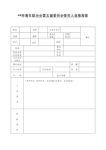 市青年联合会第五届委员会委员人选推荐表