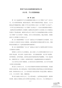 千红制药：分公司、子公司管理制度(XXXX年4月) XXXX-04-29