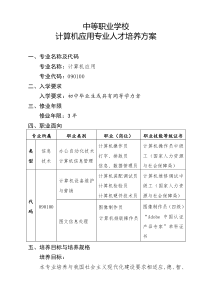 中等职业学校计算机应用专业人才培养方案