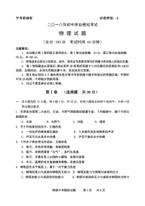 2018年初中学业水平模拟考试物理试题