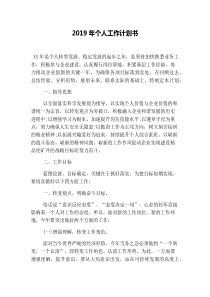 2019年个人工作计划书