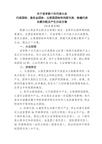 关于省学联十次代表大会代表团体、委员会团体、主席团团体和列席代表、特邀代表名额分配及产生办法方案(征