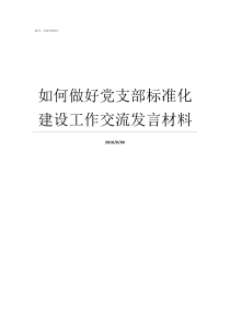 如何做好党支部标准化建设工作交流发言材料