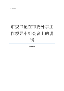 市委书记在市委外事工作领导小组会议上的讲话市委外事工作委员会
