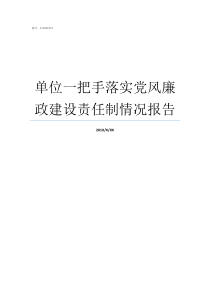 单位一把手落实党风廉政建设责任制情况报告落实党风廉建设责任制