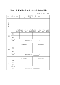 湖南工业大学学年鉴定及综合素质测评表样表1