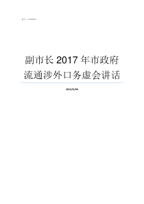 副市长2017年市政府流通涉外口务虚会讲话2017年南安副市长名单