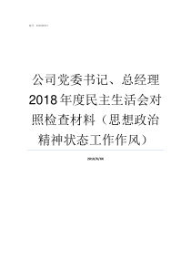 公司党委书记总经理2018年度民主生活会对照检查材料思想政治精神状态工作作风