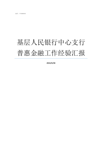 基层人民银行中心支行普惠金融工作经验汇报人民银行总行