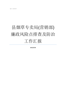 县烟草专卖局营销部廉政风险点排查及防治工作汇报烟草专卖局营销部待遇
