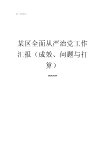 某区全面从严治党工作汇报成效问题与打算全面从严治党要求