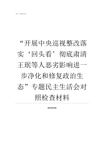 开展中央巡视整改落实回头看彻底肃清王珉等人恶劣影响进一步净化和修复政治生态专题民主生活会对照检查材料