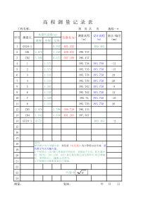 高程测量记录表(内嵌自动计算程序;正算)