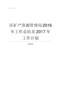 区矿产资源管理局2016年工作总结及2017年工作计划