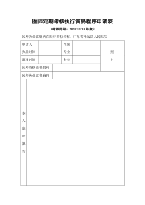 医师定期考核执行简易程序申请表