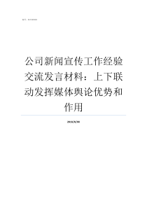 公司新闻宣传工作经验交流发言材料上下联动发挥媒体舆论优势和作用