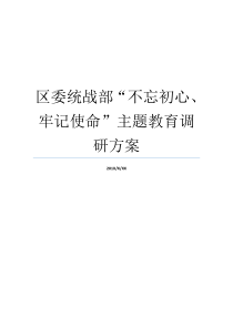 区委统战部不忘初心牢记使命主题教育调研方案