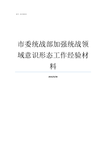 市委统战部加强统战领域意识形态工作经验材料