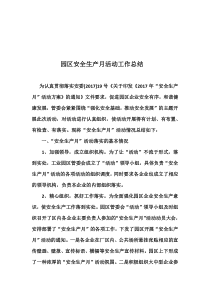 工业园区安全生产月活动工作总结
