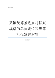 某镇统筹推进乡村振兴战略的总体定位和思路汇报发言材料
