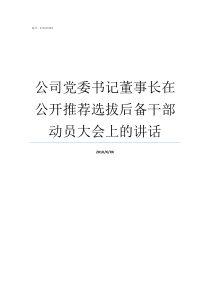公司党委书记董事长在公开推荐选拔后备干部动员大会上的讲话公司党委书记和董事长应该如何分工
