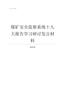 煤矿安全监察系统十九大报告学习研讨发言材料煤矿安全监察方式