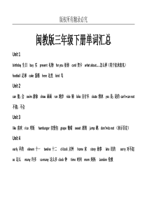 闽教版三年级下册单词汇总