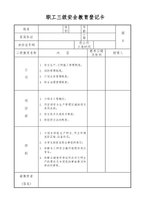 职工三级安全教育登记卡