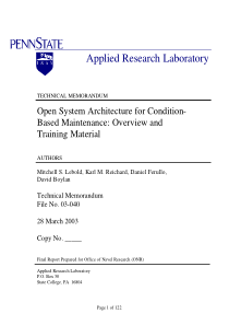 Open System Architecture for Condition- Based Main