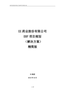 XX药业股份有限公司ERP项目规划方案