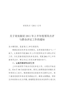 安创先办2号关于认真做好XXXX年上半年度领导点评与群众评议工作的通知