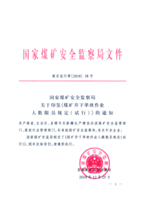 国家煤矿安监局煤矿井下单班作业人数限员规定试行通知