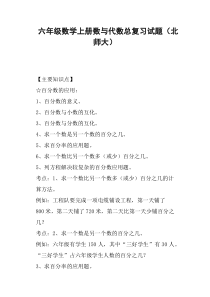 六年级数学上册数与代数总复习试题北师大