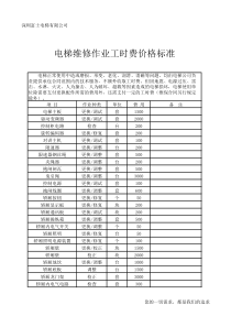 电梯维修作业工时费价格标准