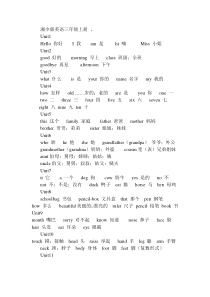 湘少版1-6年级英语单词表