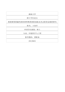 果胶修饰的磁性纳米材料吸附剂的制备及其去除重金属的研究