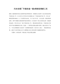 污水处理厂升级改造一级A排放标准新工艺