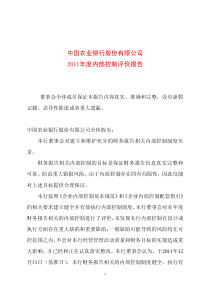 农业银行XXXX年度内部控制评价报告