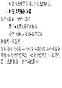 财务报表中的各项目所代表的意思