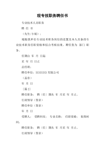 现专技职务聘任书