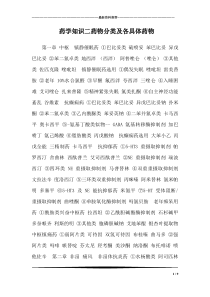 药学知识二药物分类及各具体药物
