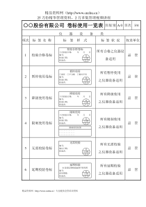 ○○股份有限公司卷标使用一览表-仪器设备类
