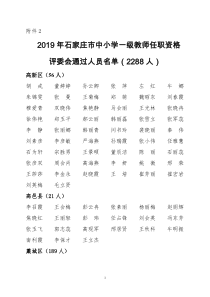 2019年石家庄市中小学一级教师任职资格评委会通过人员名单