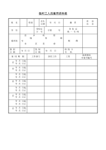 临时工人员雇用资料表