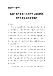 宣传部长在学习全国两会精神务虚会上的发言提纲