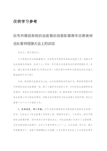 在市共青团系统抗击疫情总结表彰暨青年志愿者突击队誓师授旗大会上的讲话