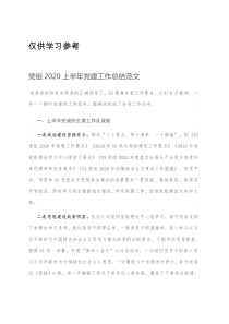 党组2020上半年党建工作总结范文