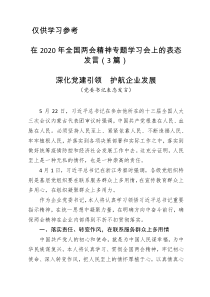 在2020年全国两会精神专题学习会上的表态发言3篇