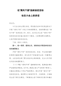 在清风干部选树创优活动动员大会上的